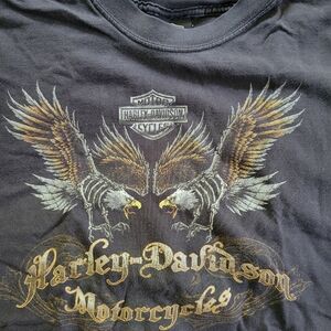 Harley-Davidson Charcoal Grey Short Sleeve Tees with Metallic Wing Designs